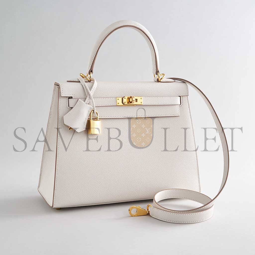 HERMÈS KELLY 25 EPSOM GRIS PALE GOLD HARDWARE (25*17*7cm) 